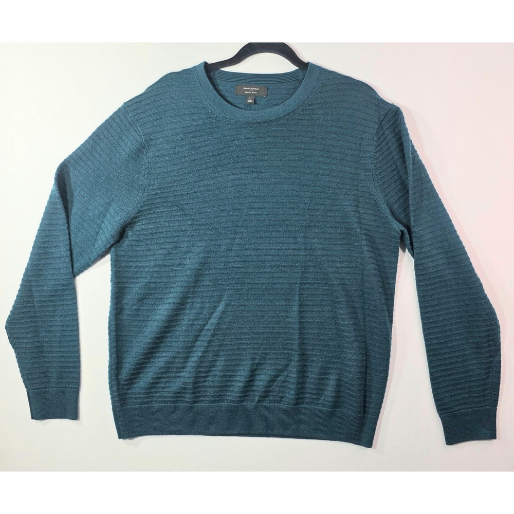Banana Republic Mens Merino Wool Textured Ribbed Crewneck Sweater Teal Size L